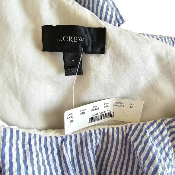 J. Crew One Shoulder Ruffle Seersucker Dress in blue size 10 NWT - Picture 3 of 15